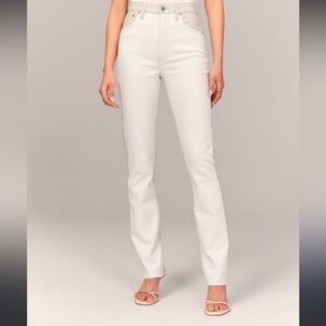 Abercrombie Slim Straight Ultra high rise white denim/leather pants 28L NWT